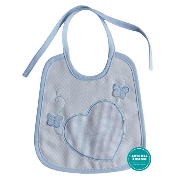 Marbet - Light Blue Baby Bib with Aida Heart and Butterflies